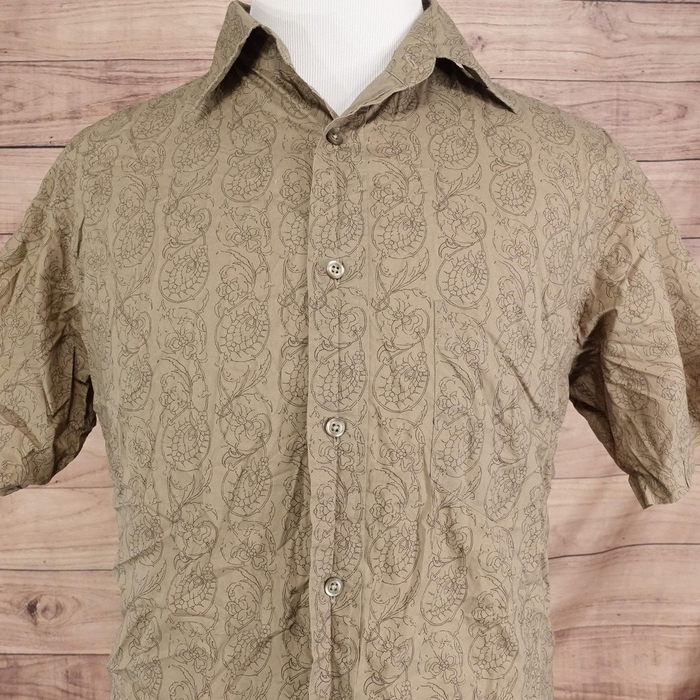 Murano Shirt Mens L Beige Paisley Short Sleeve Button-Up Regular‎ Fit Cotton